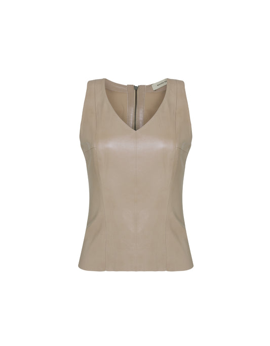 REGATA DECOTE V MADRE REINA MALHA COM COURO AVELÃ