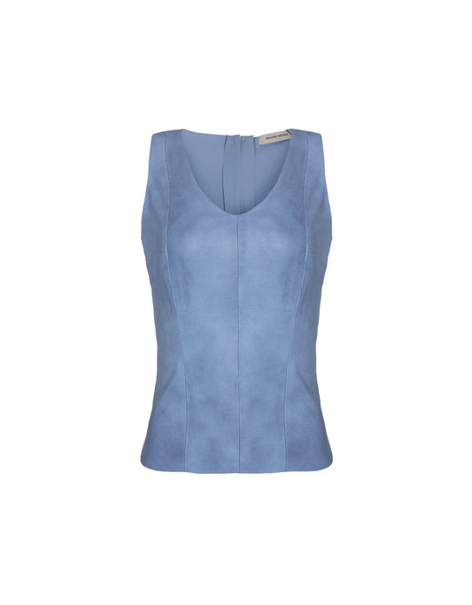 REGATA DECOTE V MADRE REINA MALHA COM COURO AZUL JEANS