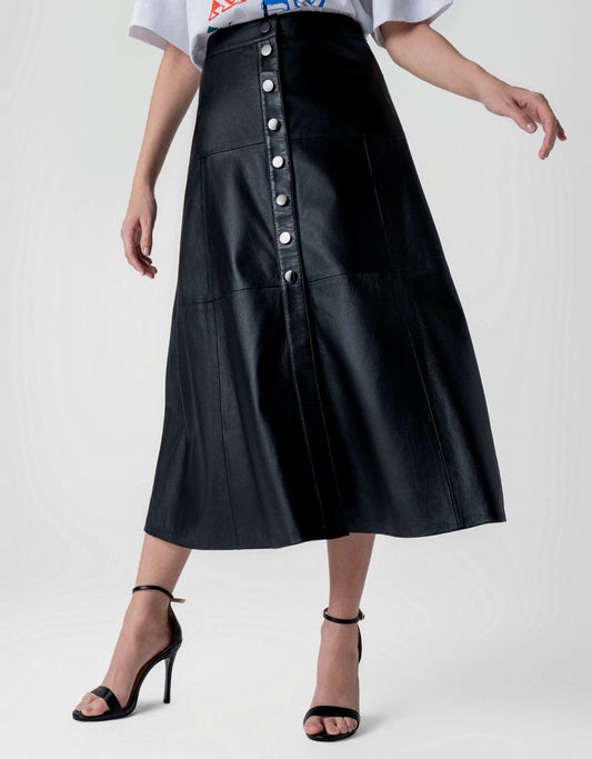SAIA MIDI BOTÕES MADRE REINA COURO PRETO