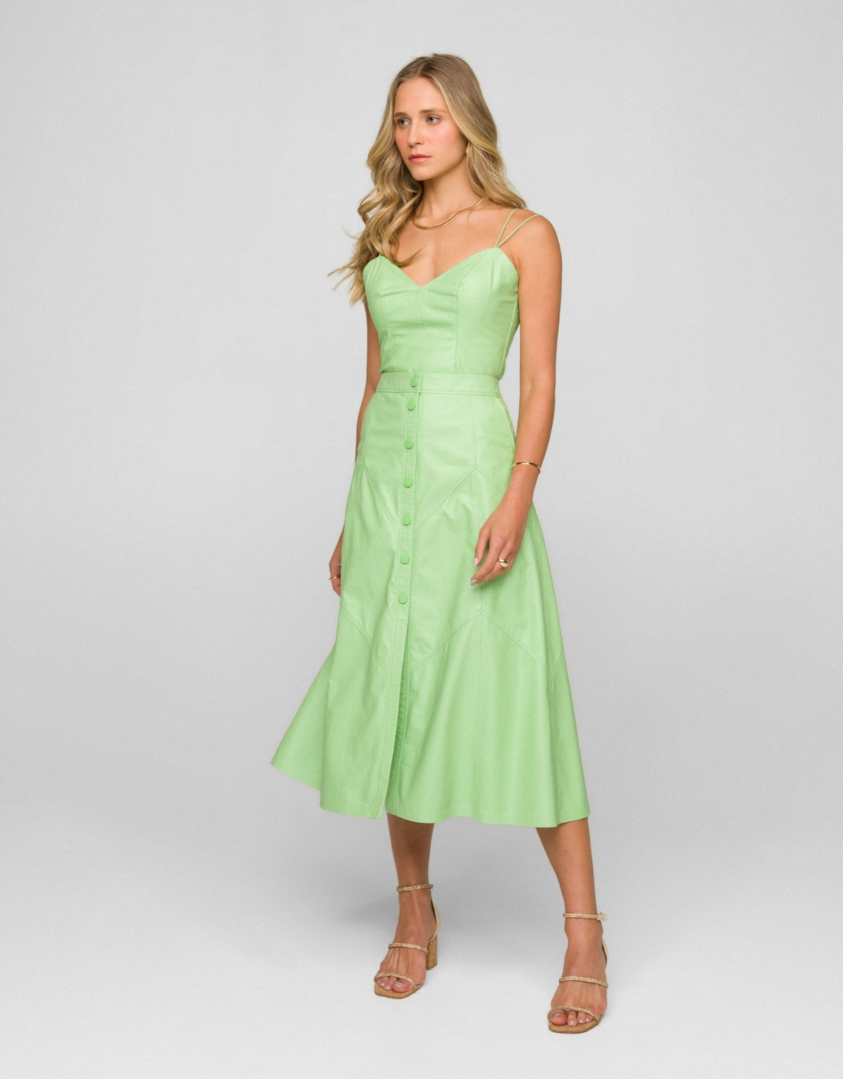 SAIA MIDI BOTÕES MADRE REINA COURO VERDE MENTA