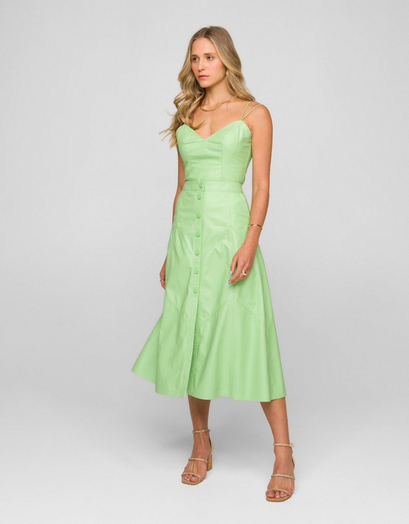 SAIA MIDI BOTÕES MADRE REINA COURO VERDE MENTA