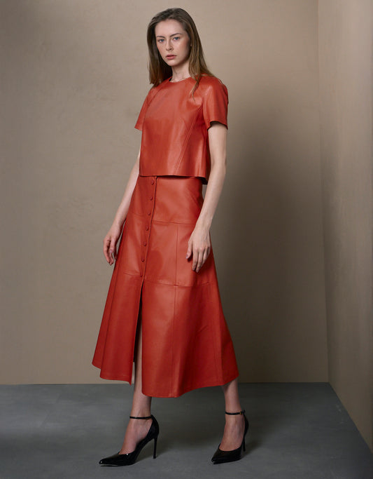 SAIA MIDI BOTÕES MADRE REINA COURO AMBAR THUNDRA