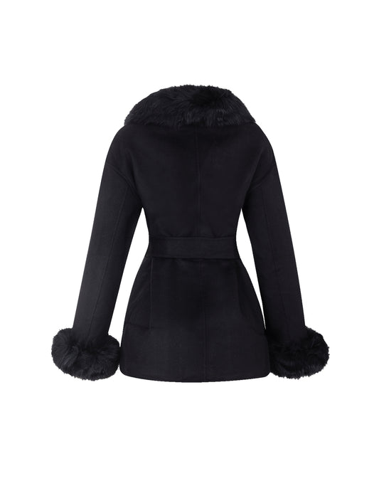 CASACO MEGAN MADRE REINA LÃ COM PELE PRETO