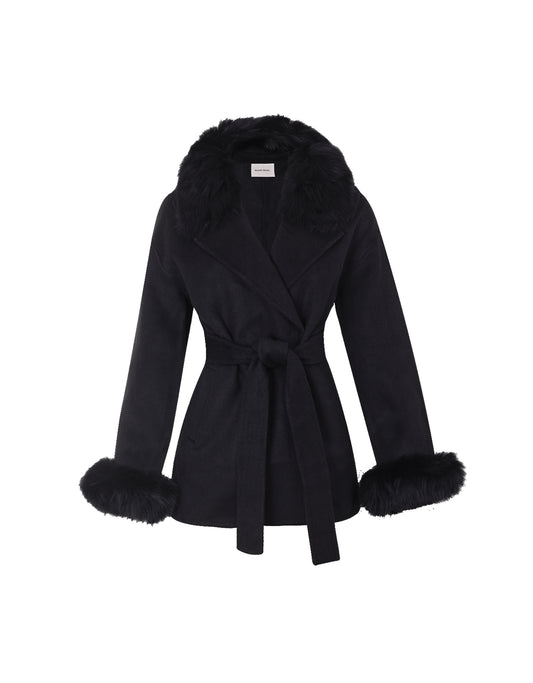 CASACO MEGAN MADRE REINA LÃ COM PELE PRETO