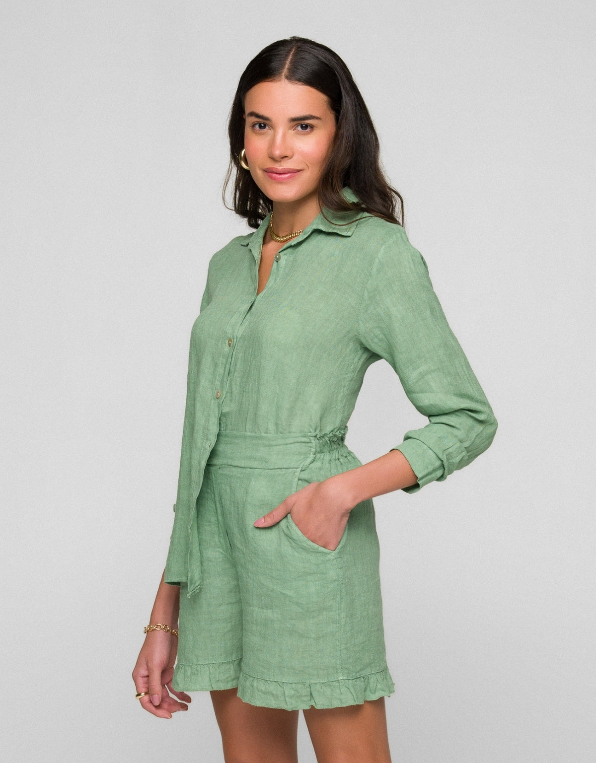 SHORT MILLA MADRE REINA LINHO VERDE MENTA