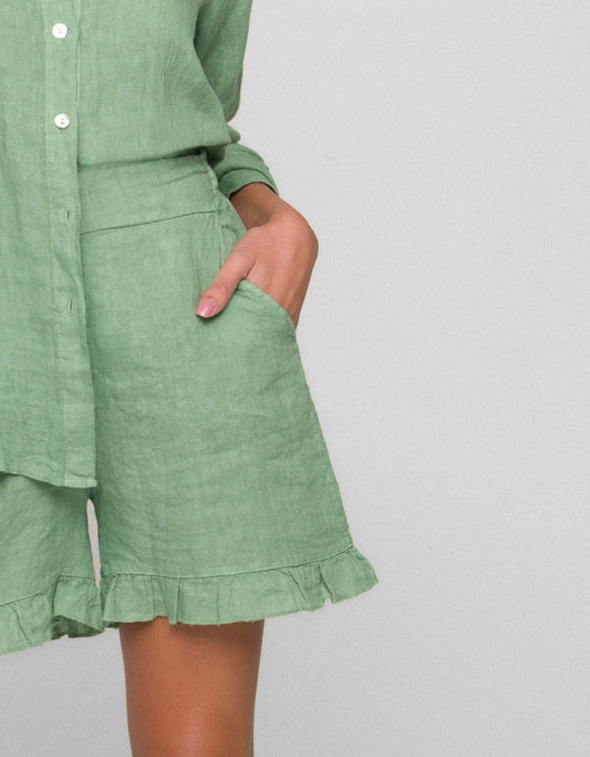 SHORT MILLA MADRE REINA LINHO VERDE MENTA