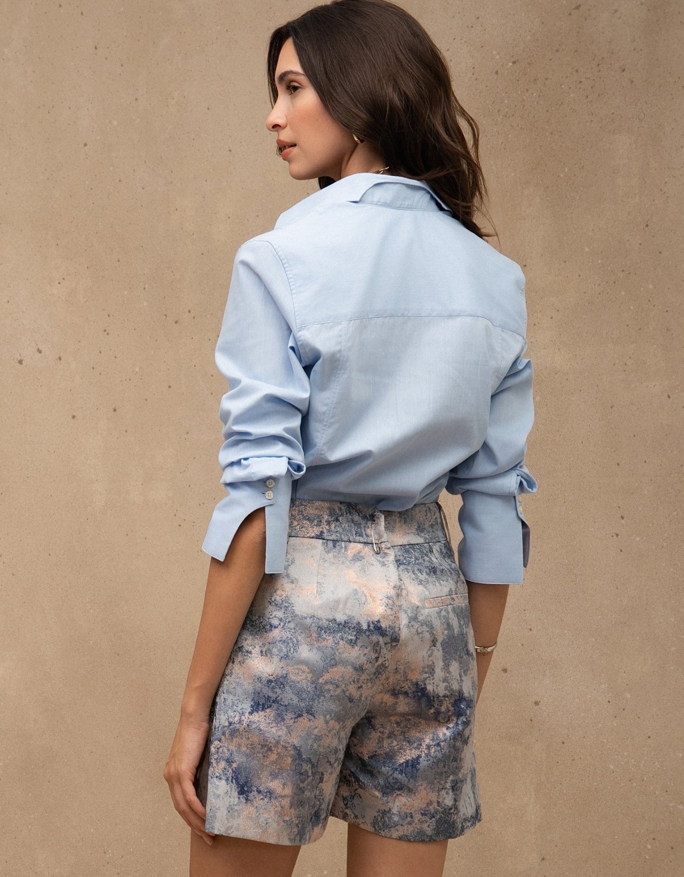 SHORT BROCADO MADRE REINA ALFAIATARIA AZUL ÁGATA