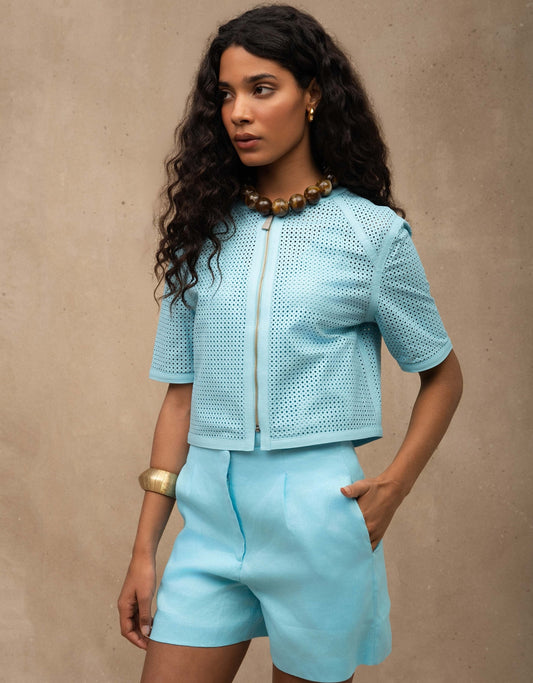 SHORT ISIS MADRE REINA LINHO AZUL TURQUESA