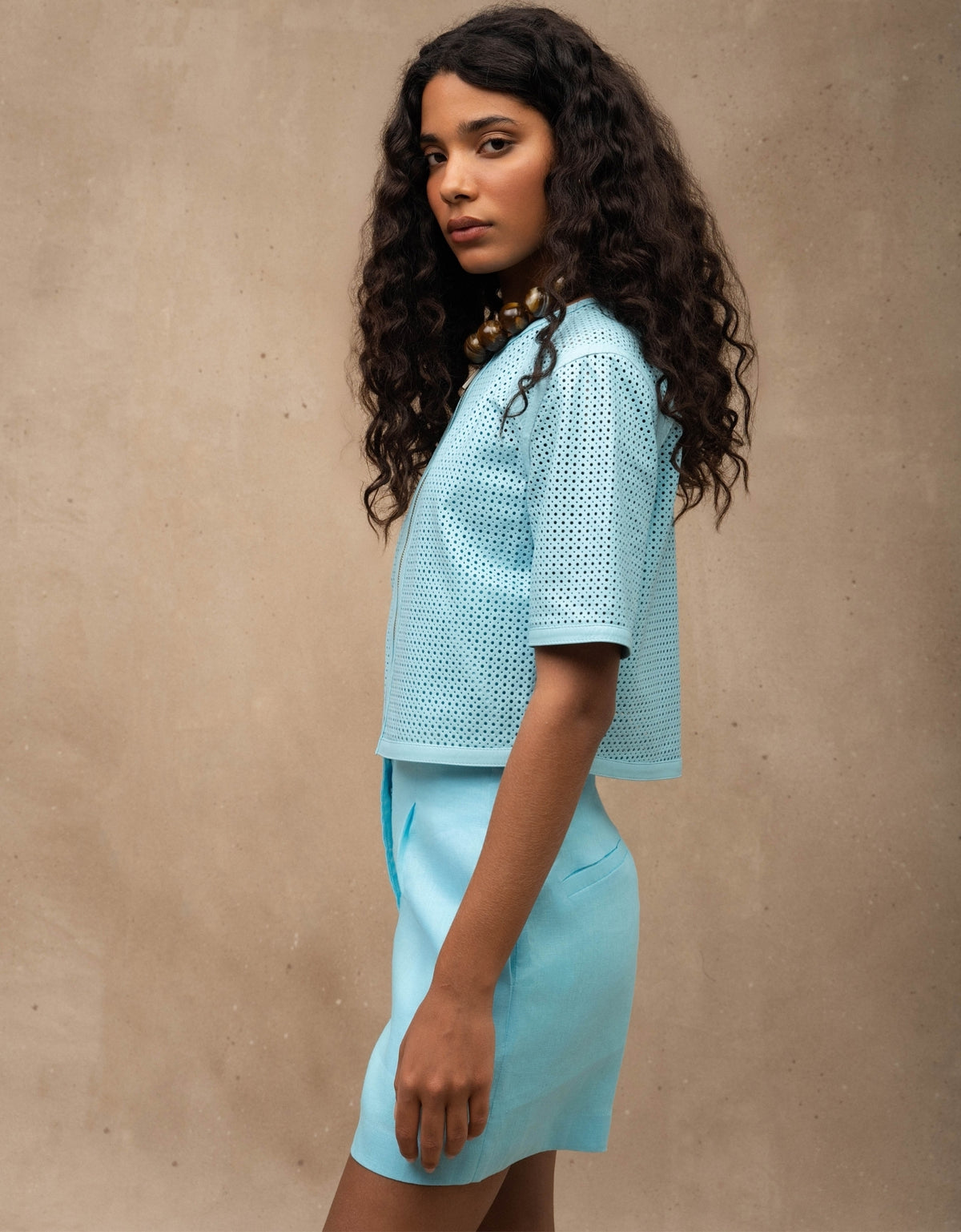 SHORT ISIS MADRE REINA LINHO AZUL TURQUESA