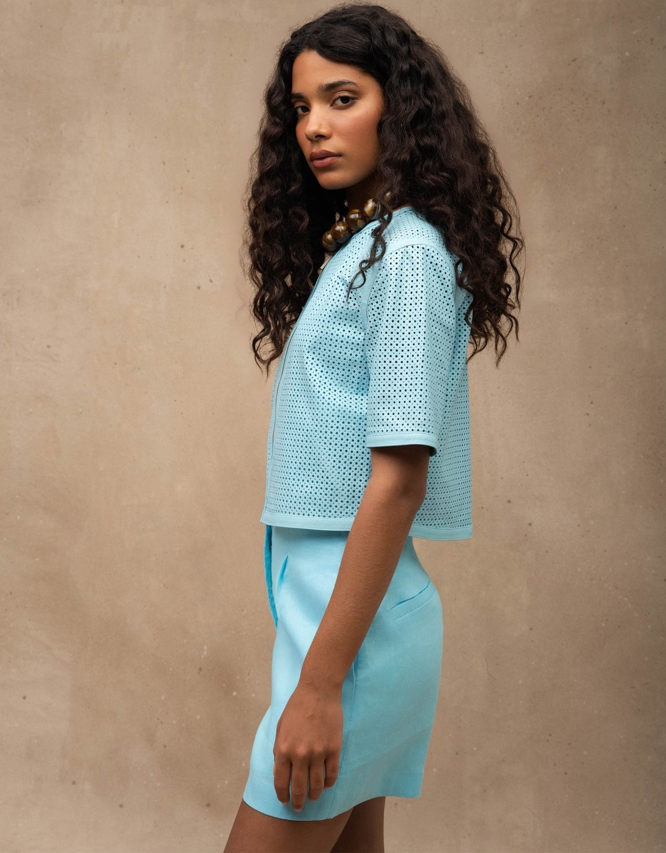 SHORT ISIS MADRE REINA LINHO AZUL TURQUESA