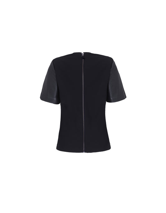 T-SHIRT CAMILA MADRE REINA COURO COM MALHA PRETO