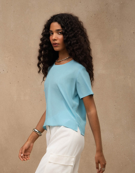 T-SHIRT CLASSIC MADRE REINA SEDA AZUL TURQUESA