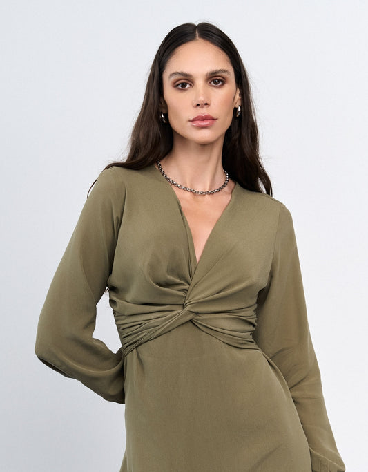 VESTIDO ALÍCIA MADRE REINA SEDA GREIGE