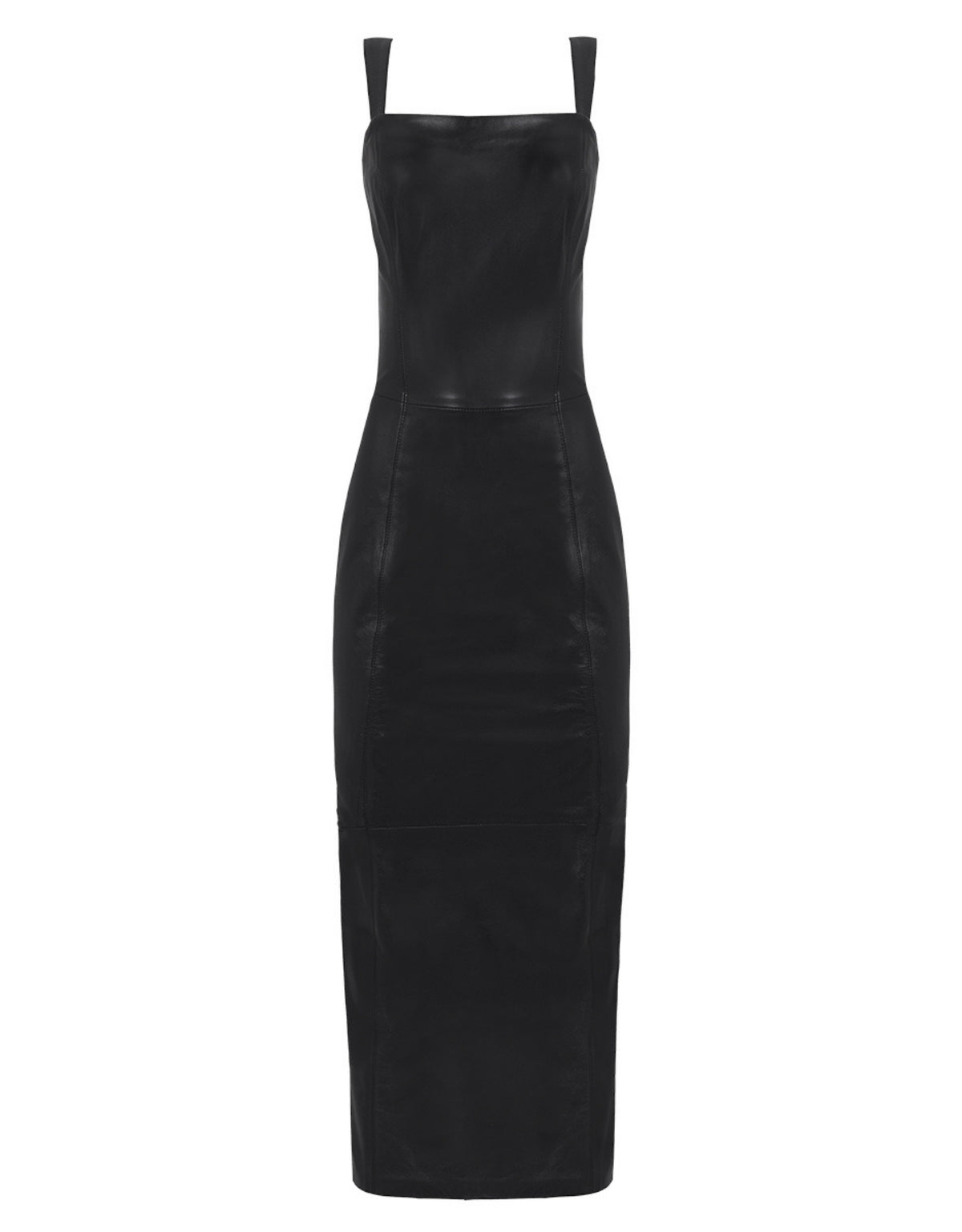 VESTIDO CAMILA MADRE REINA COURO E MALHA PRETO