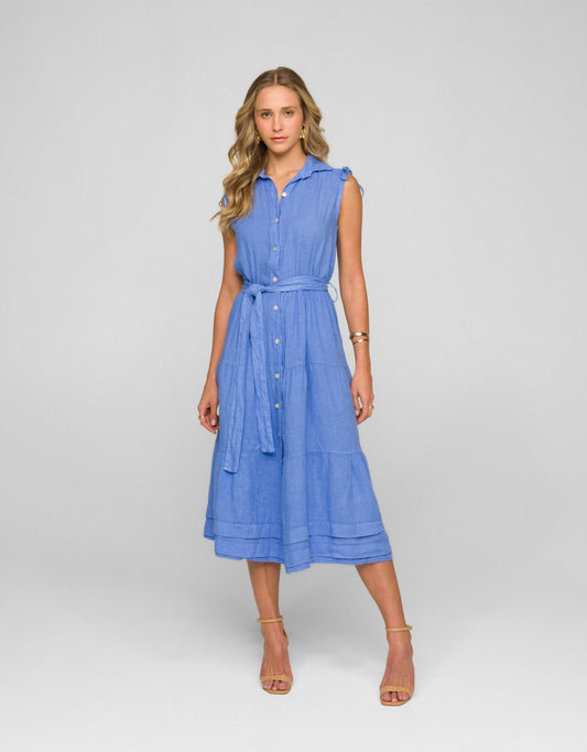 VESTIDO CHEMISE BEL MADRE REINA LINHO AZUL LAVANDA