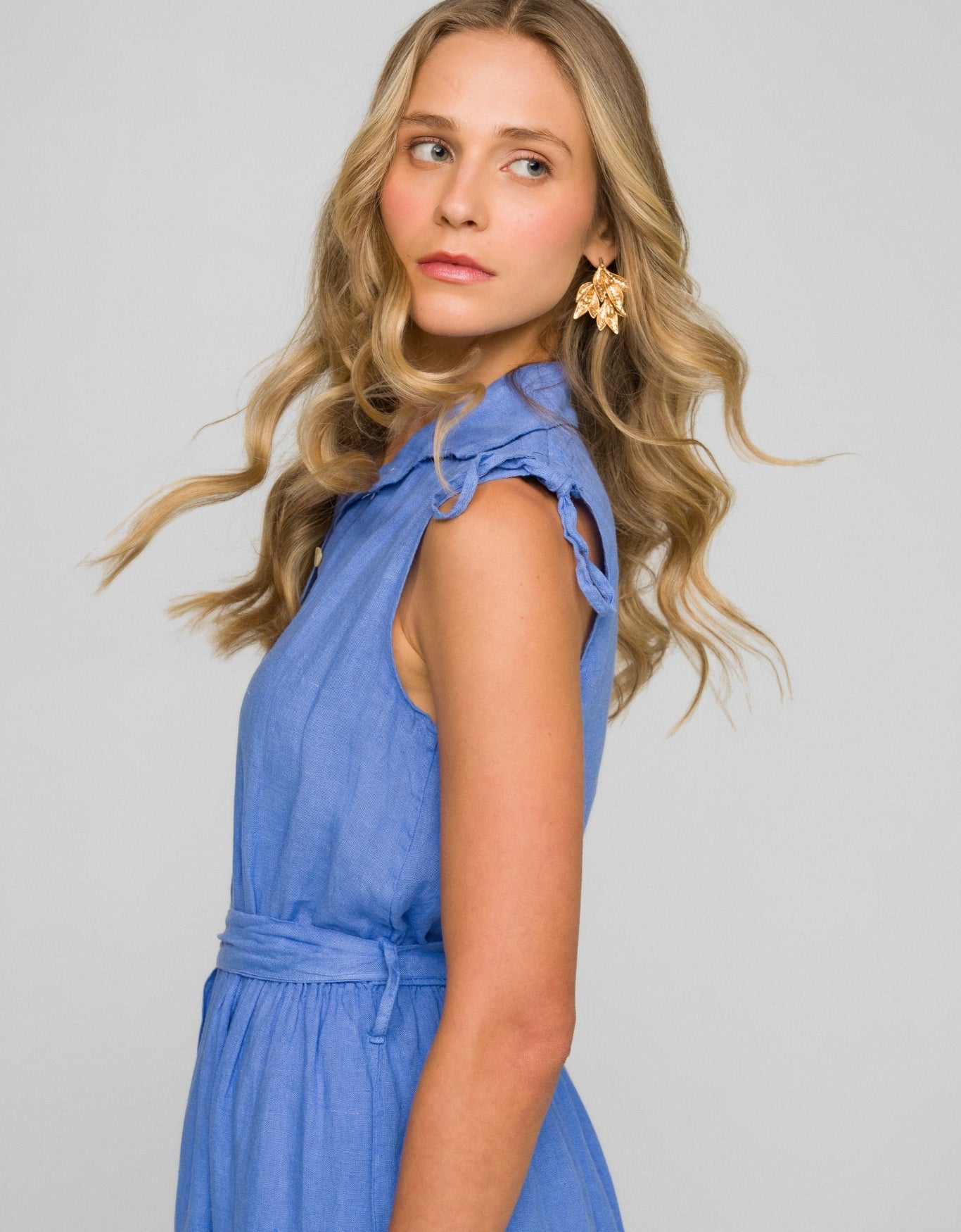 VESTIDO CHEMISE BEL MADRE REINA LINHO AZUL LAVANDA