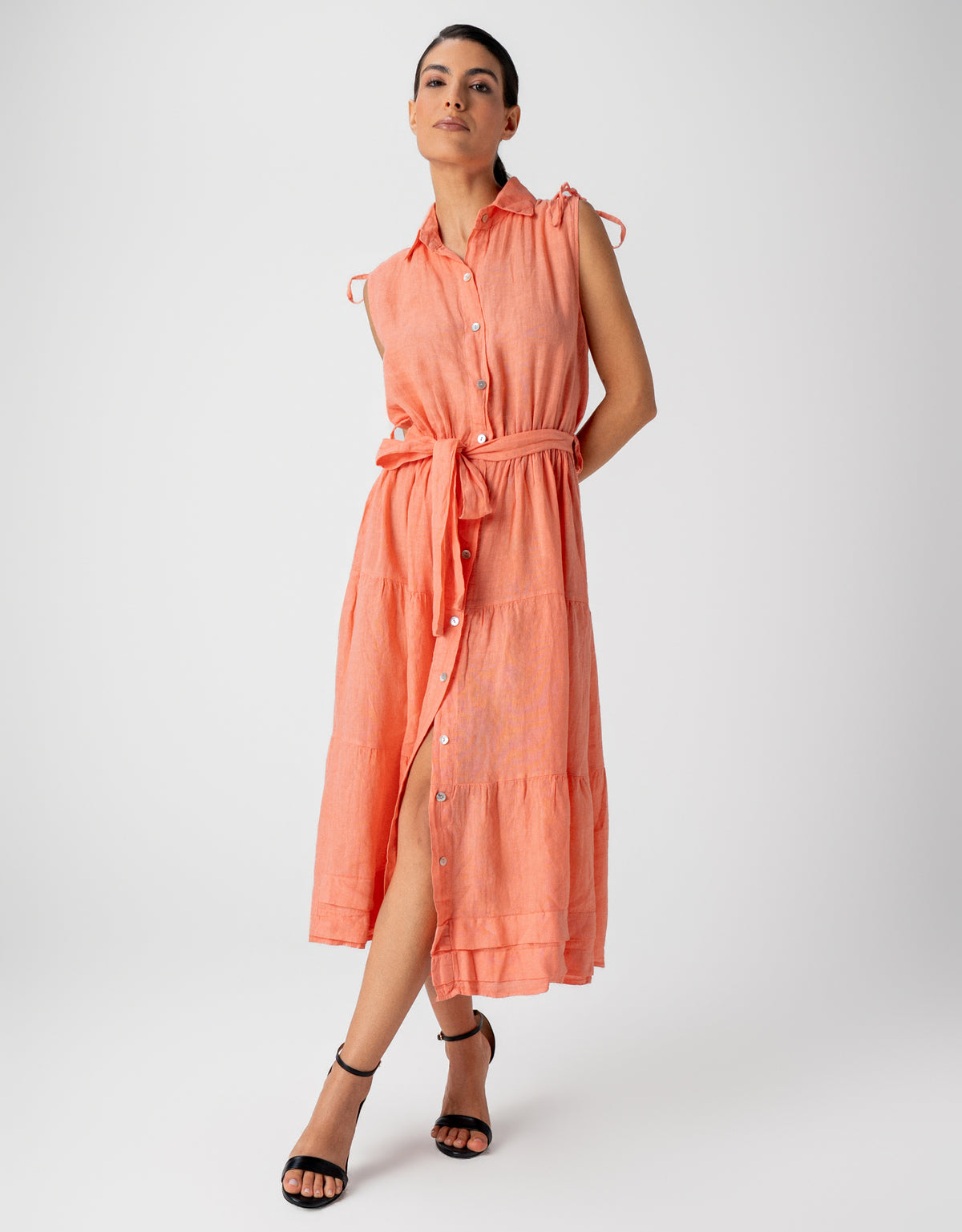 VESTIDO CHEMISE BEL MADRE REINA LINHO LARANJA PITANGA