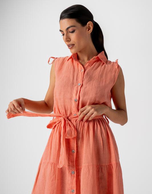 VESTIDO CHEMISE BEL MADRE REINA LINHO LARANJA PITANGA