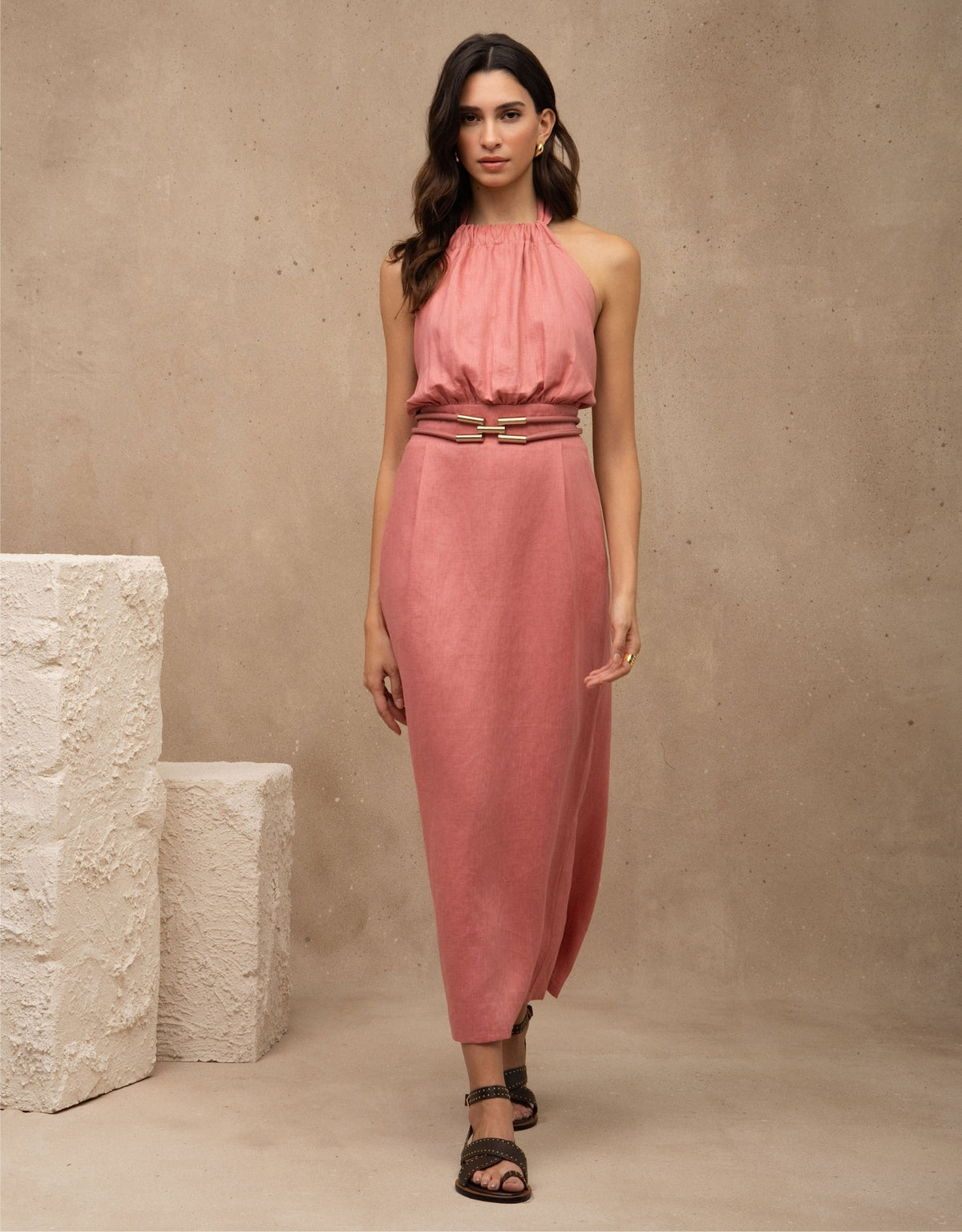 VESTIDO CHIARA MADRE REINA LINHO ROSA ROMÃ