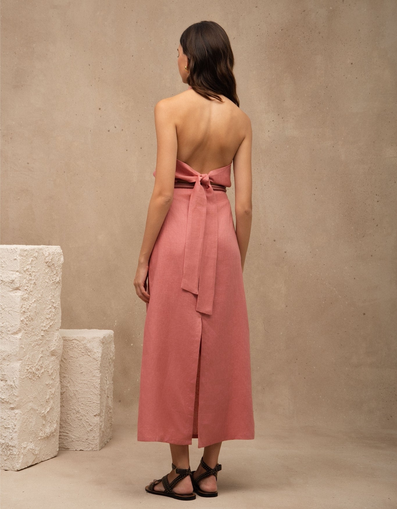 VESTIDO CHIARA MADRE REINA LINHO ROSA ROMÃ