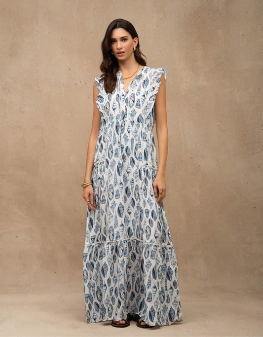 VESTIDO JULIETA LONGO ESTAMPADO MADRE REINA SEDA