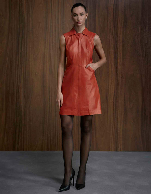 VESTIDO CURTO CARMELA MADRE REINA COURO AMBAR THUNDRA