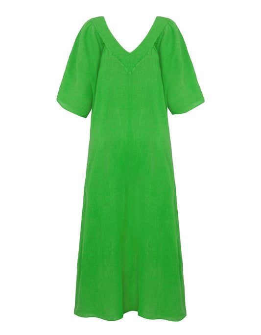 VESTIDO MADRE REINA FRANZIDO LINHO VERDE FLAG