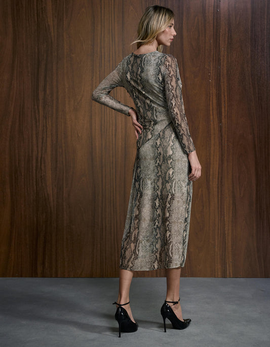 VESTIDO MANGA LONGA SNAKE MADRE REINA TULE ESTAMPA SNAKE