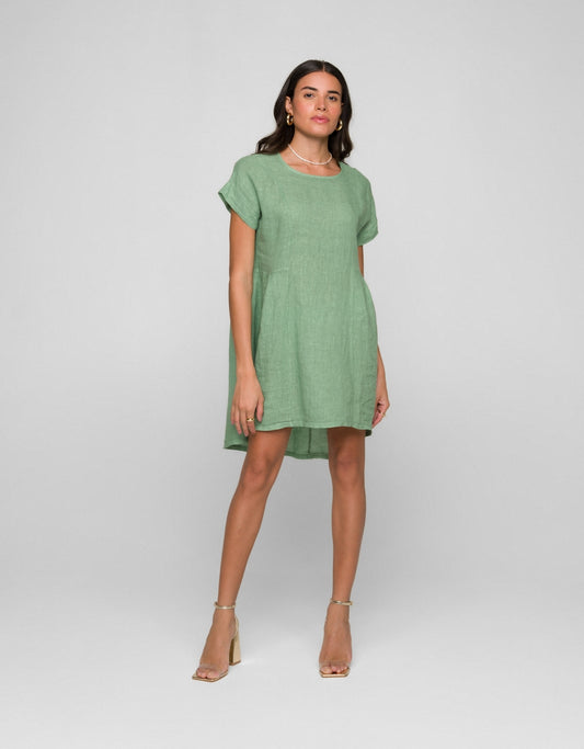 VESTIDO MANU MADRE REINA LINHO VERDE MENTA