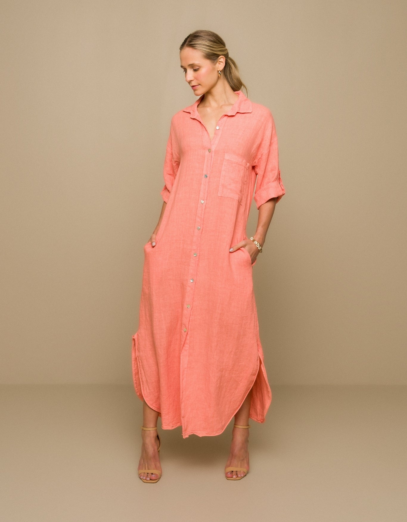 VESTIDO MARIANA MADRE REINA LINHO LARANJA PITANGA