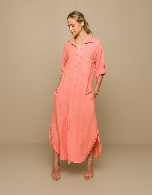 VESTIDO MARIANA MADRE REINA LINHO LARANJA PITANGA