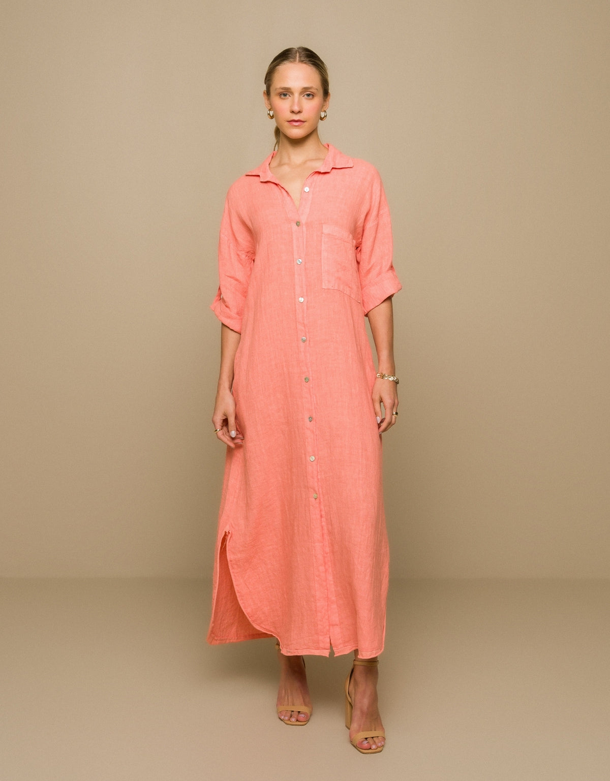 VESTIDO MARIANA MADRE REINA LINHO LARANJA PITANGA