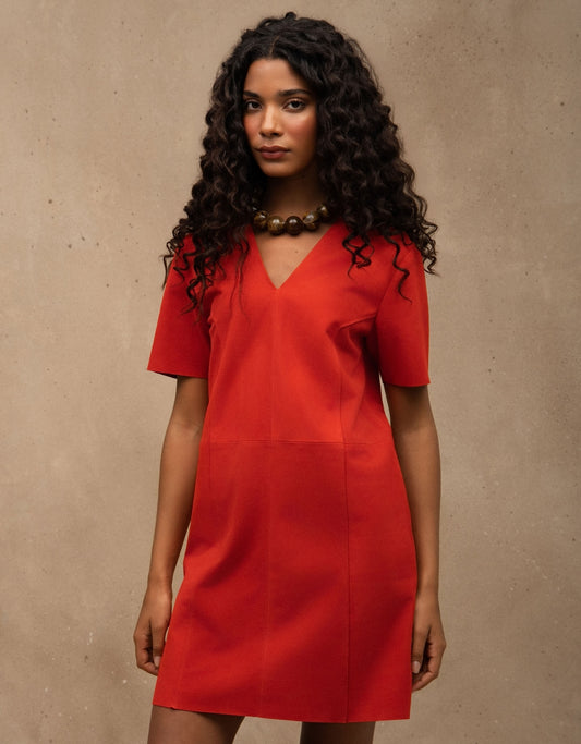 VESTIDO MELISSA MADRE REINA COURO VERMELHO CHAMOIS