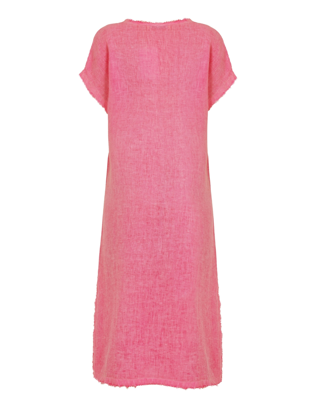 VESTIDO MIDI DECOTE V LINHO PINK NEON