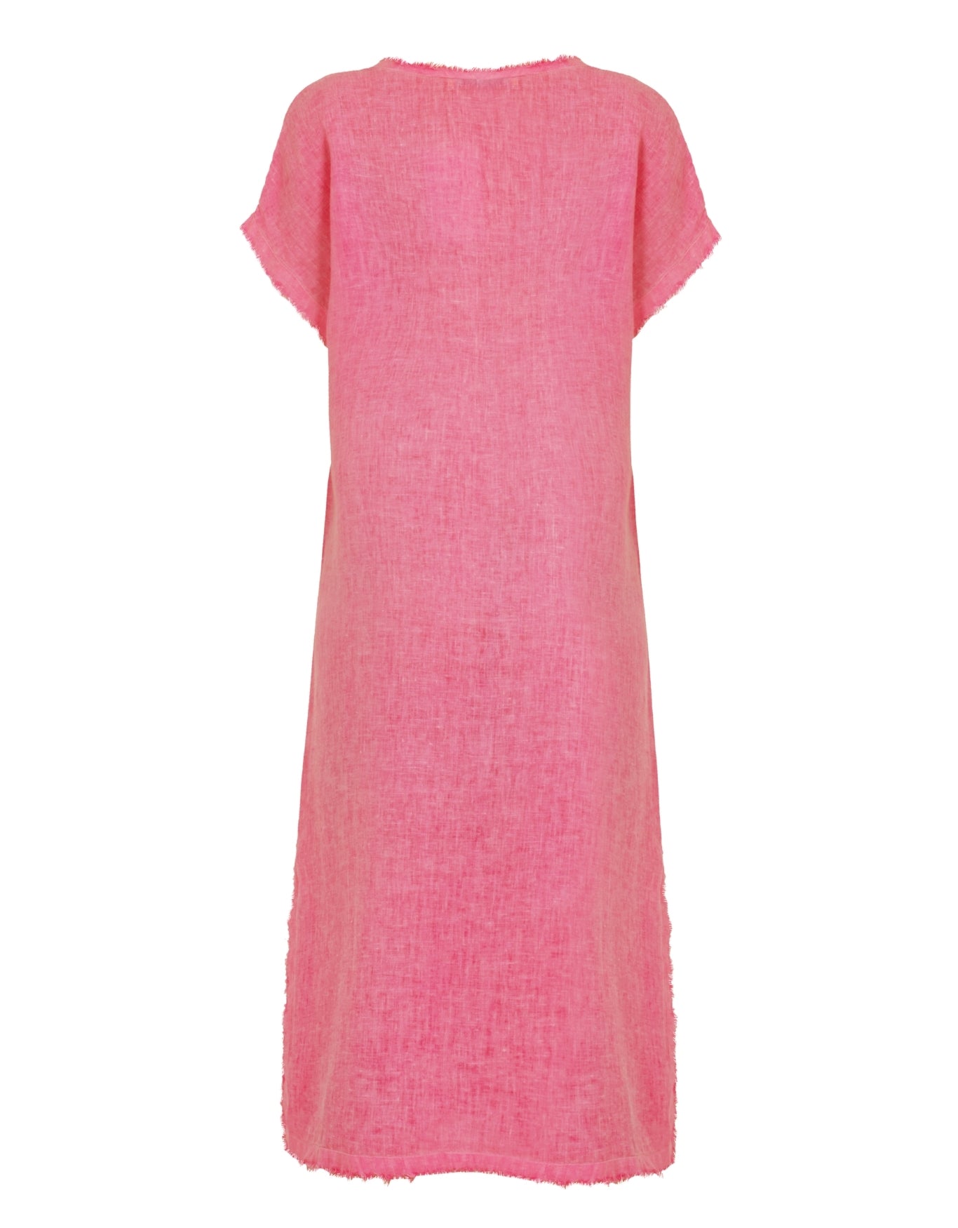 VESTIDO MIDI DECOTE V LINHO PINK NEON