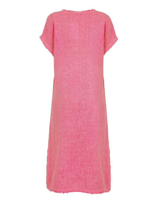 VESTIDO MIDI DECOTE V LINHO PINK NEON