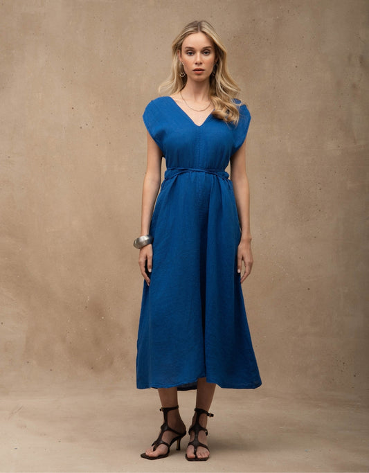 VESTIDO NICOLE MADRE REINA LINHO AZUL MESQUITA