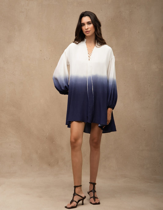 VESTIDO OMBRE MADRE REINA SEDA AZUL MARINE