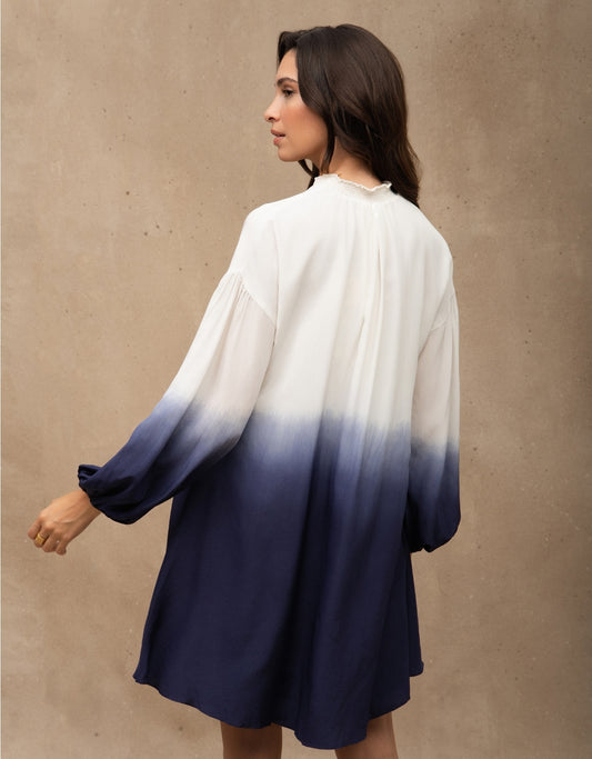 VESTIDO OMBRE MADRE REINA SEDA AZUL MARINE