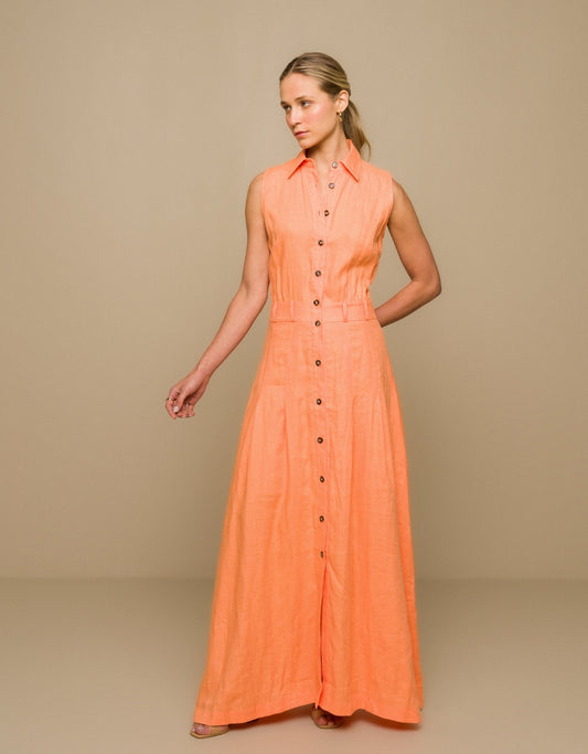 VESTIDO ROMANA MADRE REINA LINHO LARANJA PAPAYA