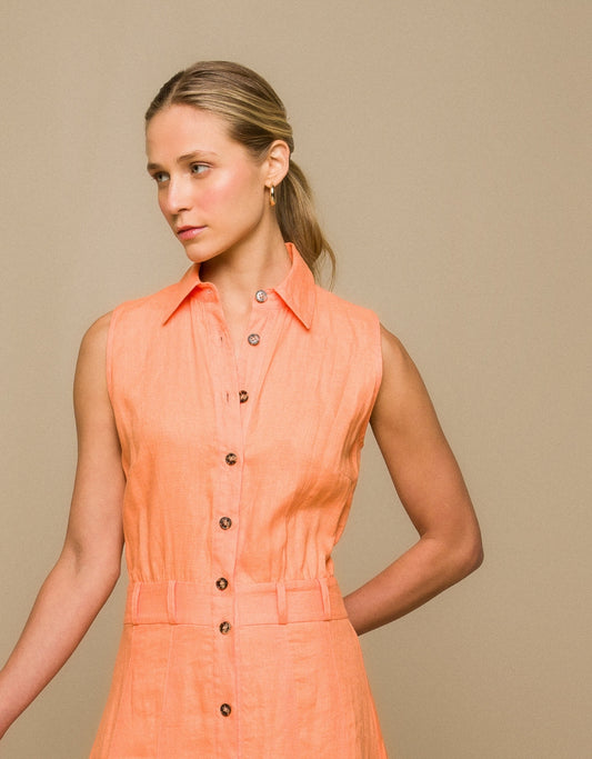 VESTIDO ROMANA MADRE REINA LINHO LARANJA PAPAYA