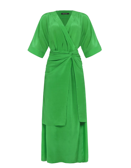 VESTIDO SIMONE MADRE REINA SEDA VERDE LEAF