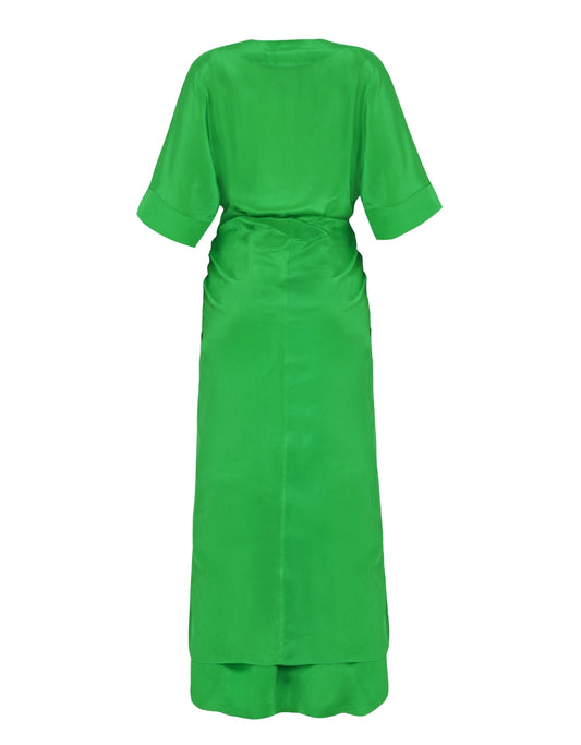 VESTIDO SIMONE MADRE REINA SEDA VERDE LEAF