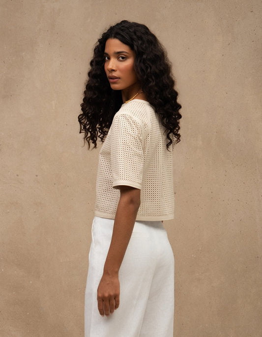 BLUSA BIA MADRE REINA COM TOP PERFURO COURO OFF WHITE