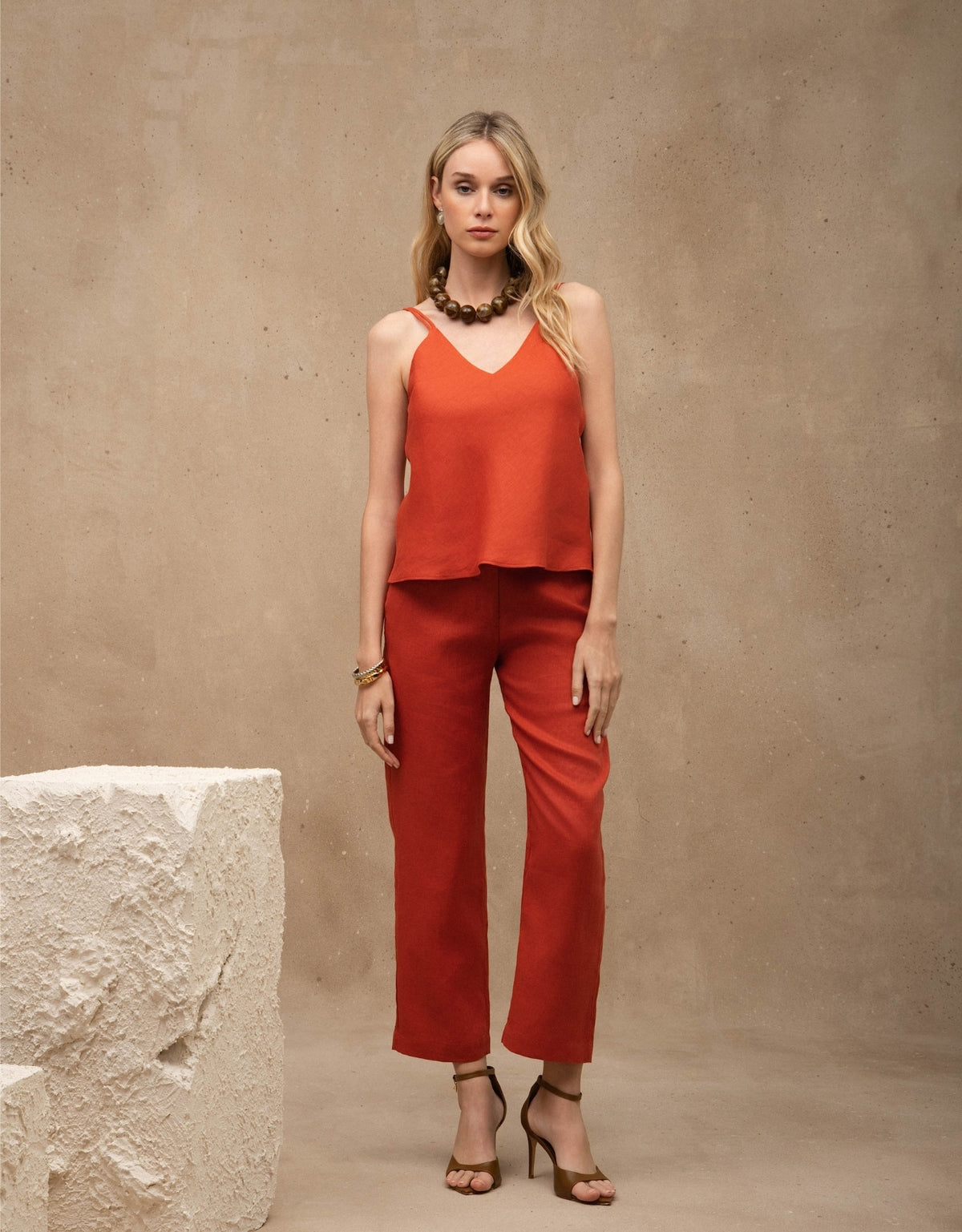 CALÇA ANNA MADRE REINA LINHO LARANJA PAPRIKA