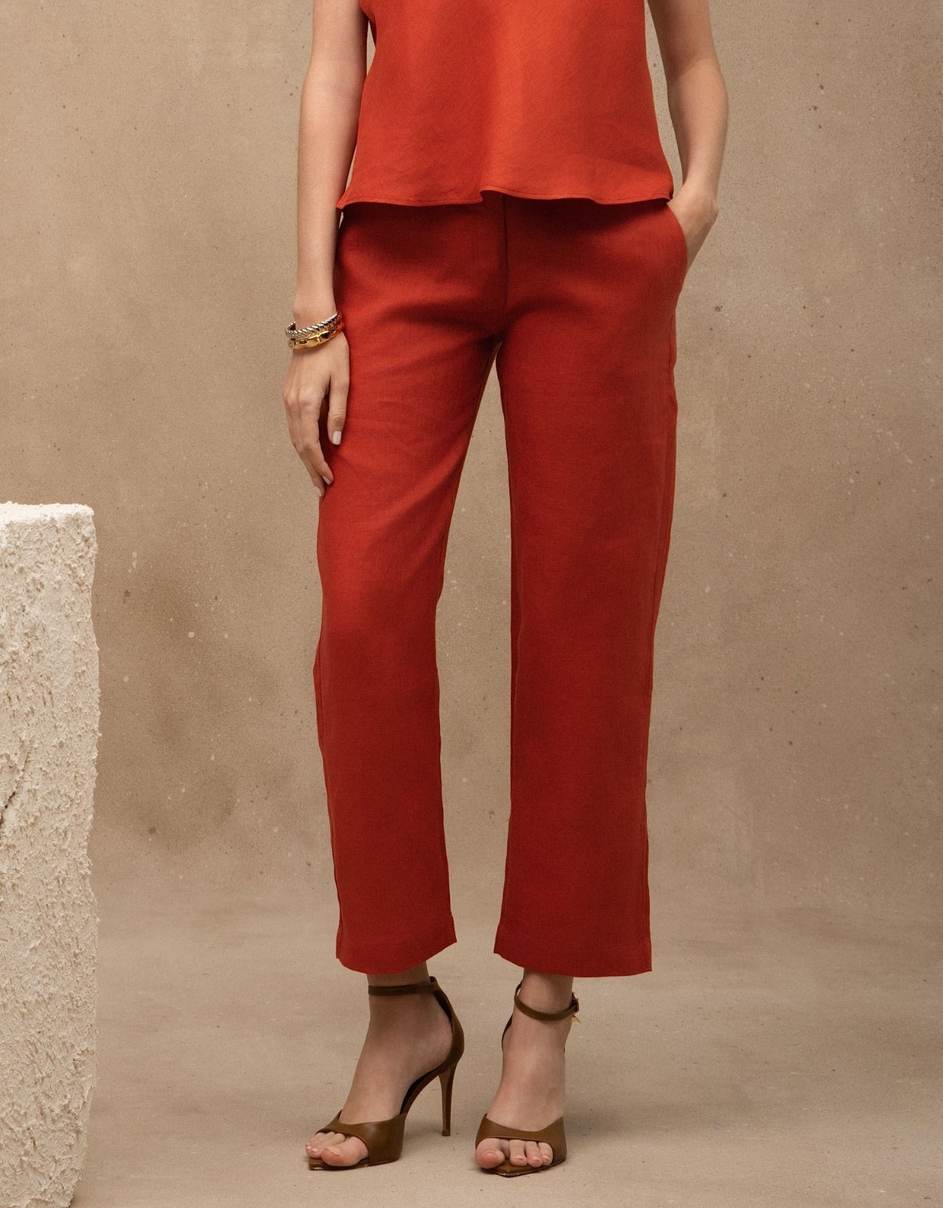 CALÇA ANNA MADRE REINA LINHO LARANJA PAPRIKA