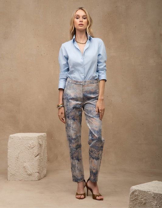 CALÇA BROCADO MADRE REINA ALFAIATARIA AZUL ÁGATA