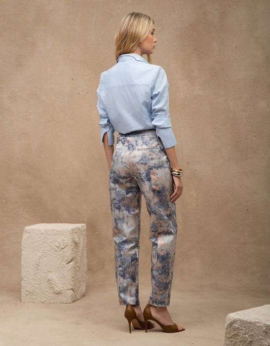 CALÇA BROCADO MADRE REINA ALFAIATARIA AZUL ÁGATA