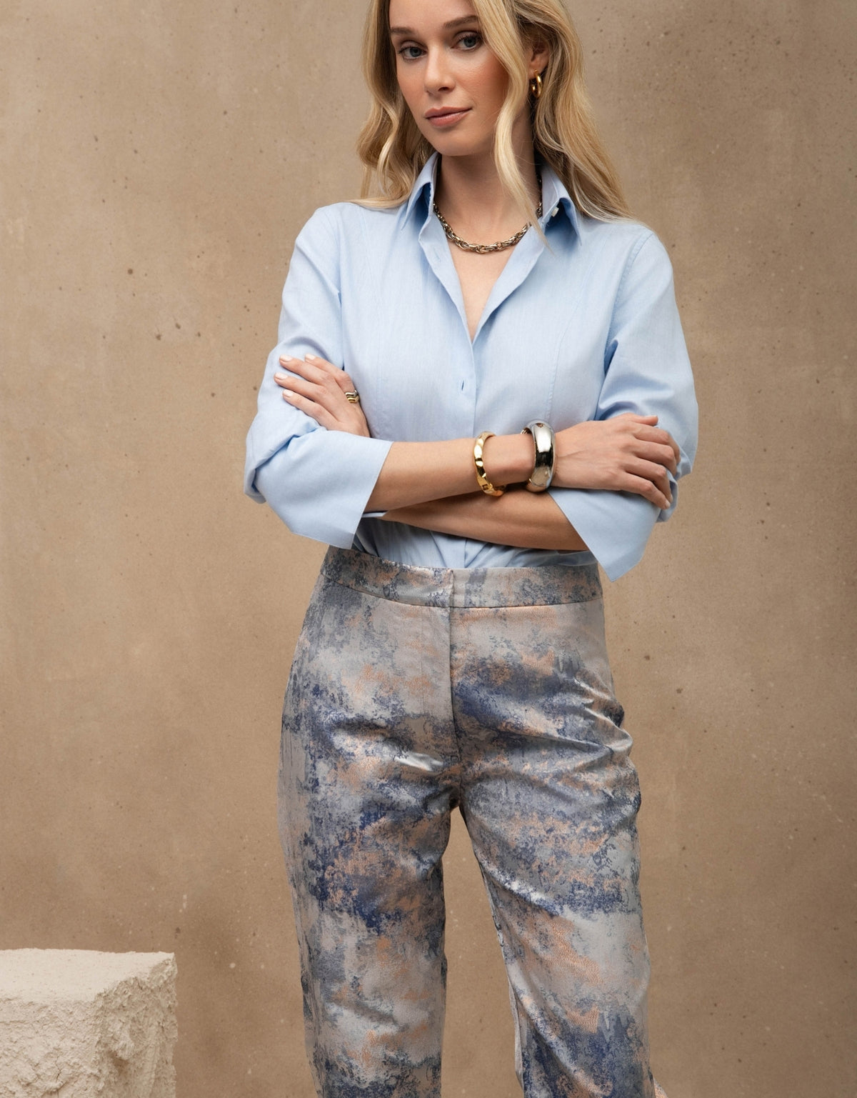 CALÇA BROCADO MADRE REINA ALFAIATARIA AZUL ÁGATA