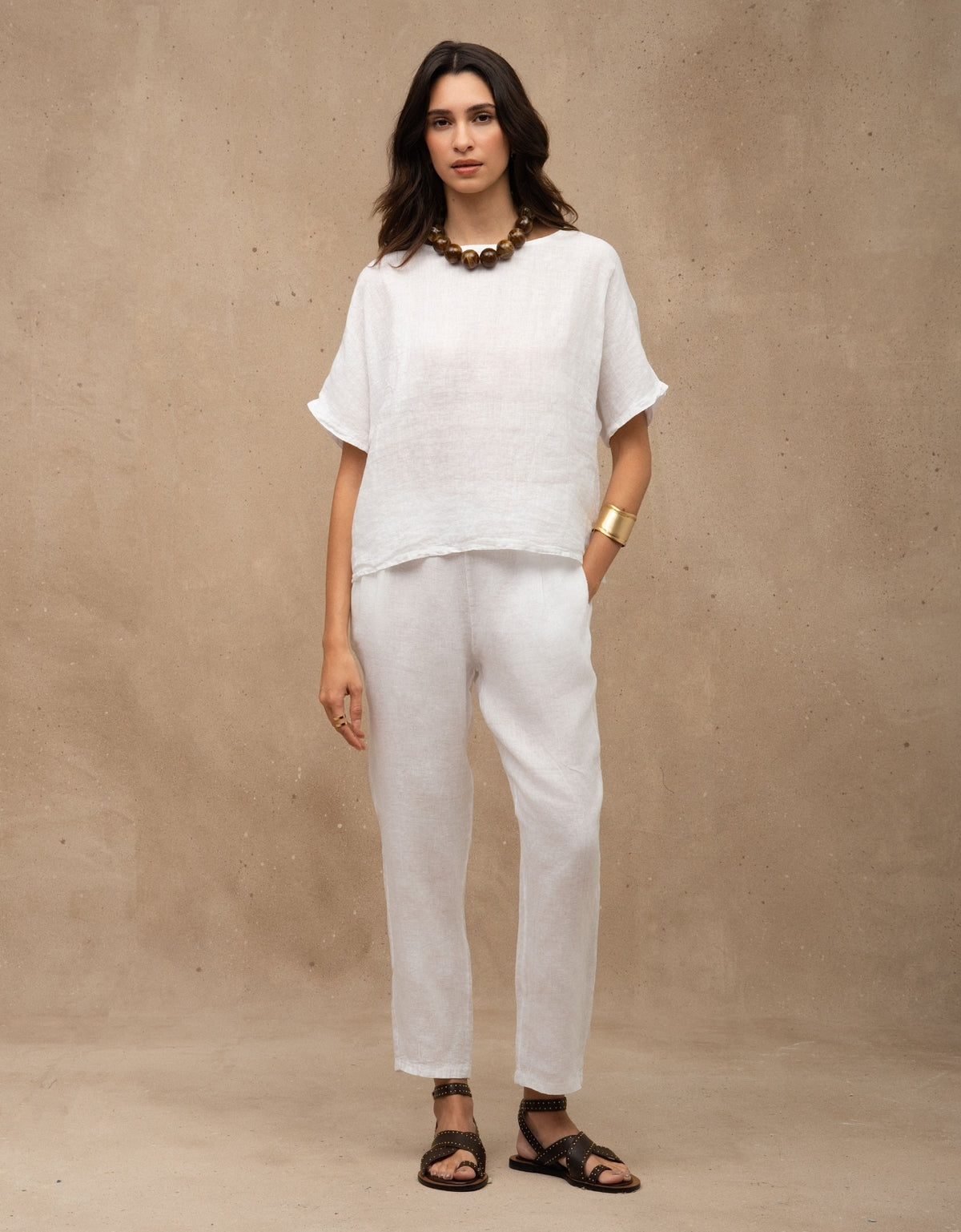 CALÇA EDUARDA MADRE REINA LINHO BRANCO